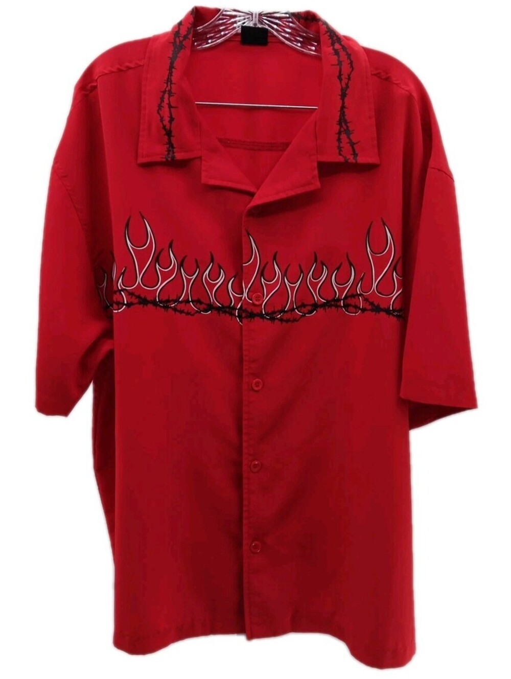Vintage Focus Shirt Men's 2XL  Red Flames Button Down Hot Rodders Bikers Bowlers
